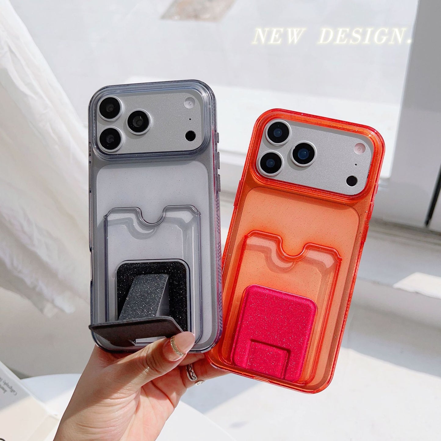 For iPhone 17 Pro Max Glitter Case with Card Holder & Kickstand – Sparkle Wallet Phone Cover