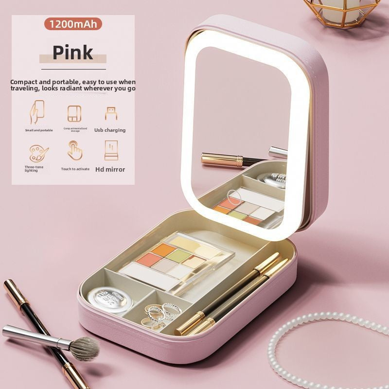 LED Makeup Mirror with Jewelry Storage Box — Smart Touch Tri-Color Lighting | Portable Vanity Mirror