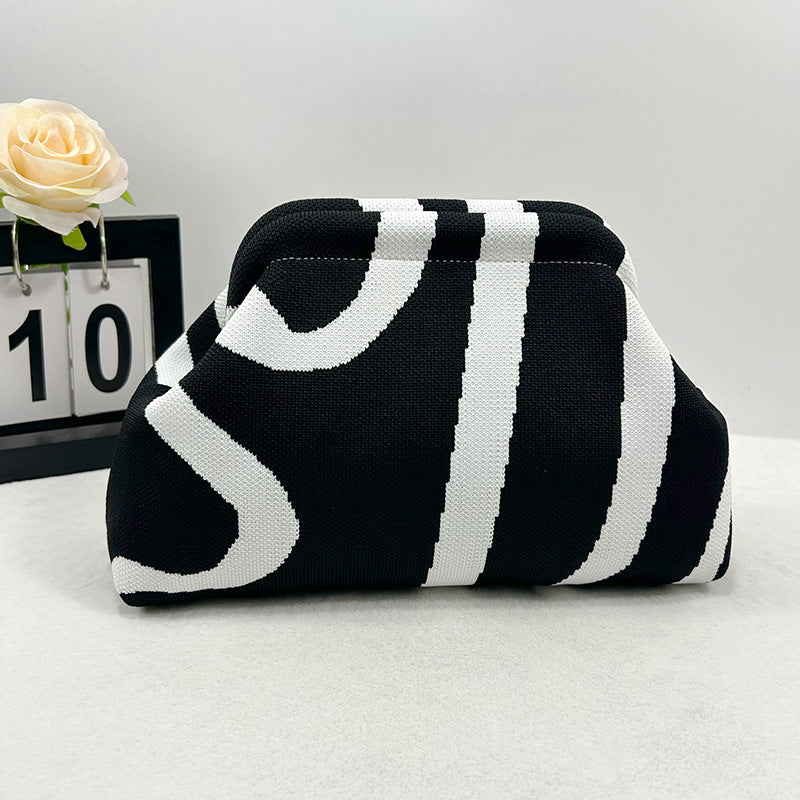 Striped Knitted Clutch Bag | Large Capacity Portable Cosmetic & Beach Bag for Women