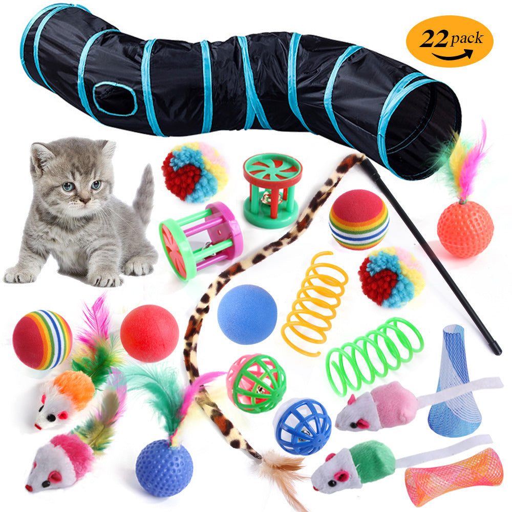 Interactive Cat Toy Set – Tunnel, Feather Wand, Plush Mouse & Sound Toys for Indoor Cats