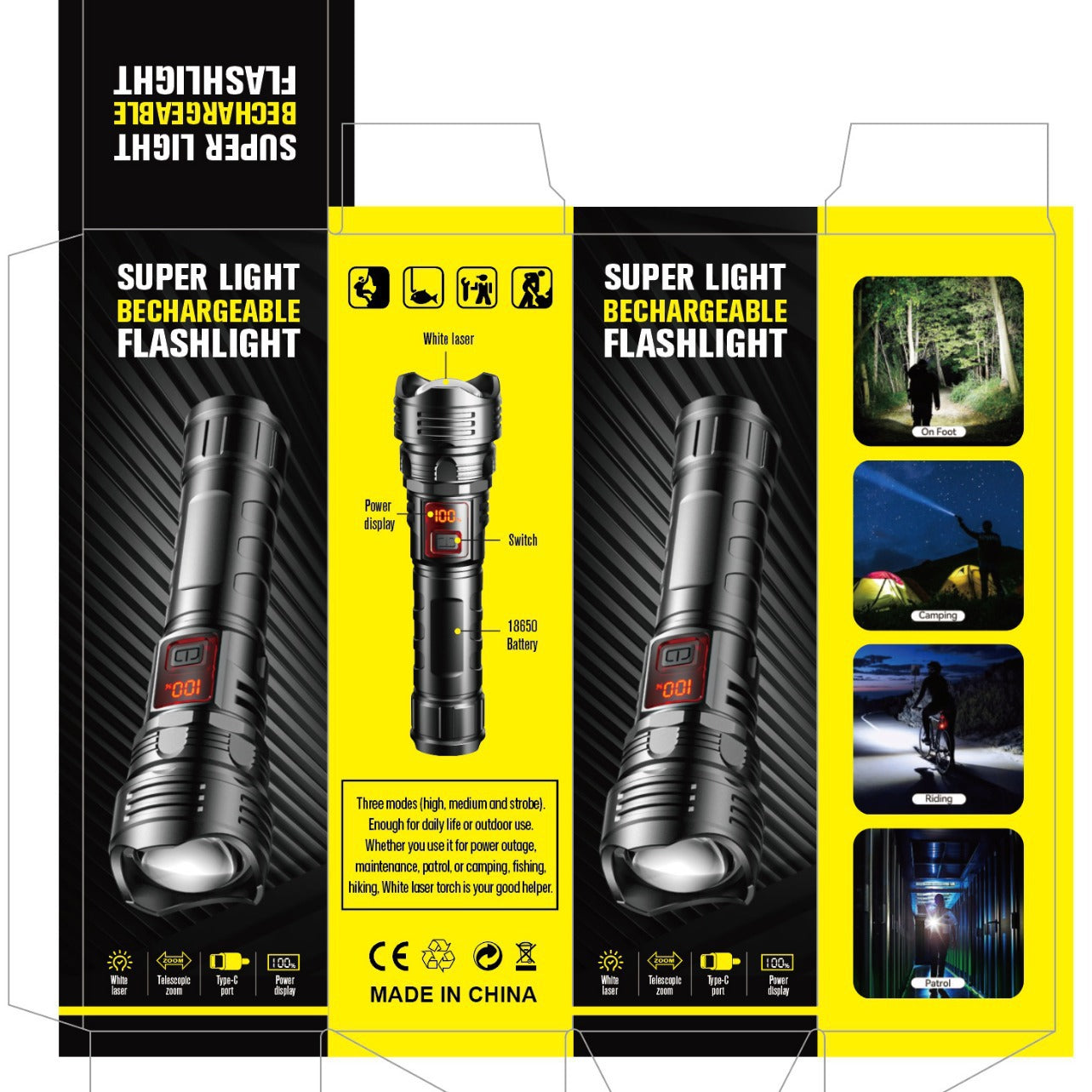 KAWELL High Power White Laser Flashlight – Rechargeable, Zoomable, Digital Display, Outdoor Searchlight