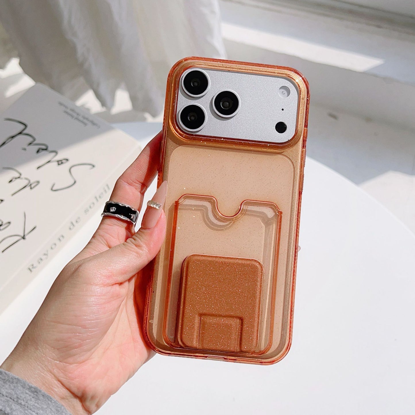 For iPhone 17 Pro Max Glitter Case with Card Holder & Kickstand – Sparkle Wallet Phone Cover