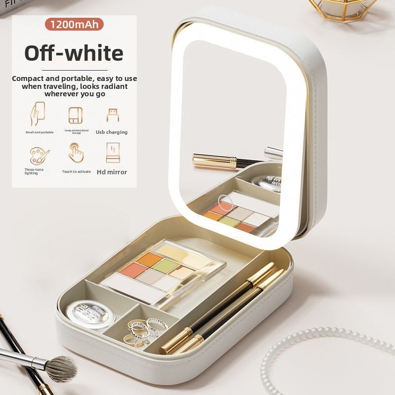 LED Makeup Mirror with Jewelry Storage Box — Smart Touch Tri-Color Lighting | Portable Vanity Mirror