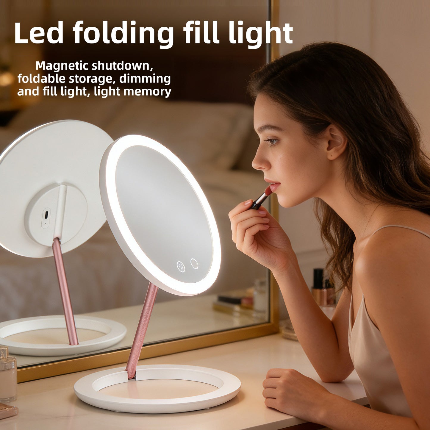 Folding Travel LED Makeup Mirror with Lights — Portable Compact Vanity Mirror (MR-L1051C)