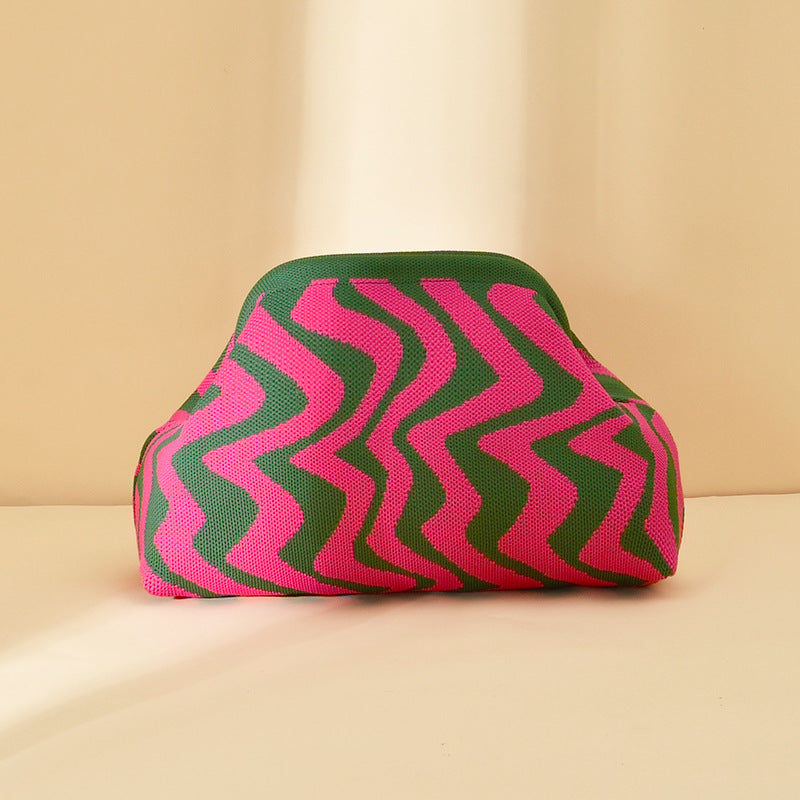 Striped Knitted Clutch Bag | Large Capacity Portable Cosmetic & Beach Bag for Women
