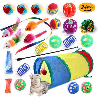 Interactive Cat Toy Set – Tunnel, Feather Wand, Plush Mouse & Sound Toys for Indoor Cats