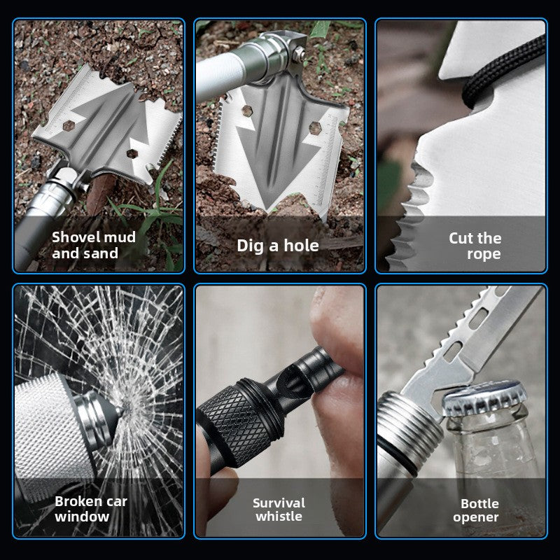 Folding Multifunctional Camping Shovel – Manganese Steel, Portable Outdoor Survival Tool
