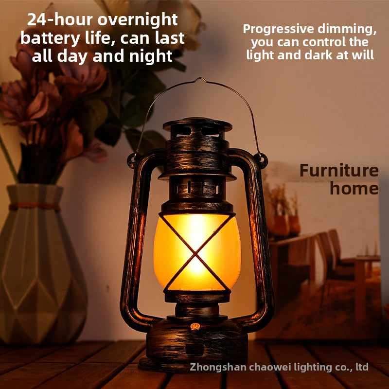 KAWELL Retro Horse Lamp | LED Camping Lantern with Flame & 3-Color Dimming | Rechargeable Portable Tent Light