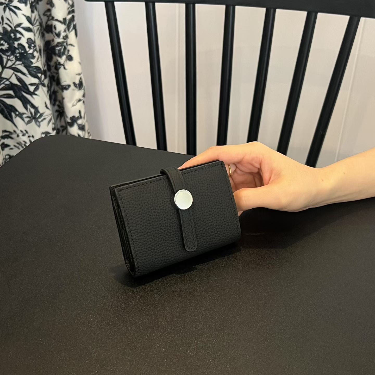 Genuine Leather Mini Wallet for Women – Slim Coin Purse with Strap Buckle & ID Window