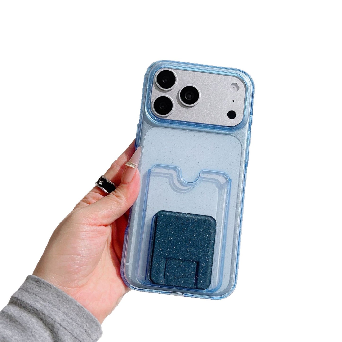 For iPhone 17 Pro Max Glitter Case with Card Holder & Kickstand – Sparkle Wallet Phone Cover
