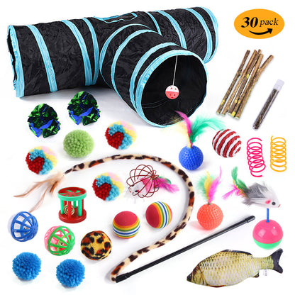 Interactive Cat Toy Set – Tunnel, Feather Wand, Plush Mouse & Sound Toys for Indoor Cats
