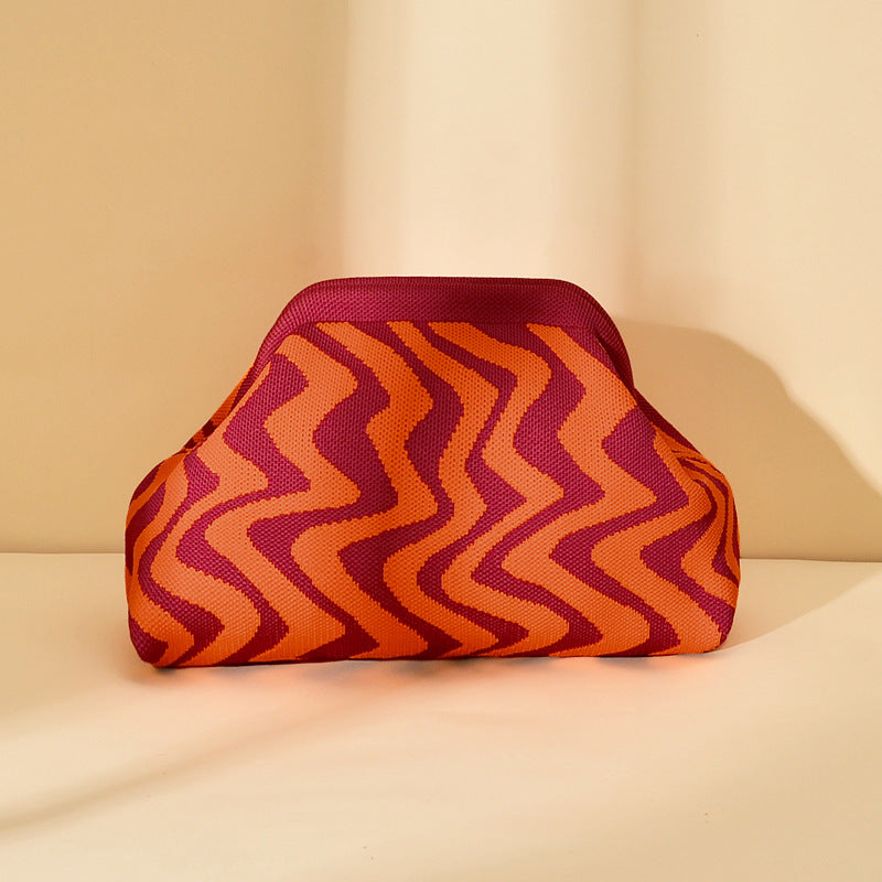 Striped Knitted Clutch Bag | Large Capacity Portable Cosmetic & Beach Bag for Women