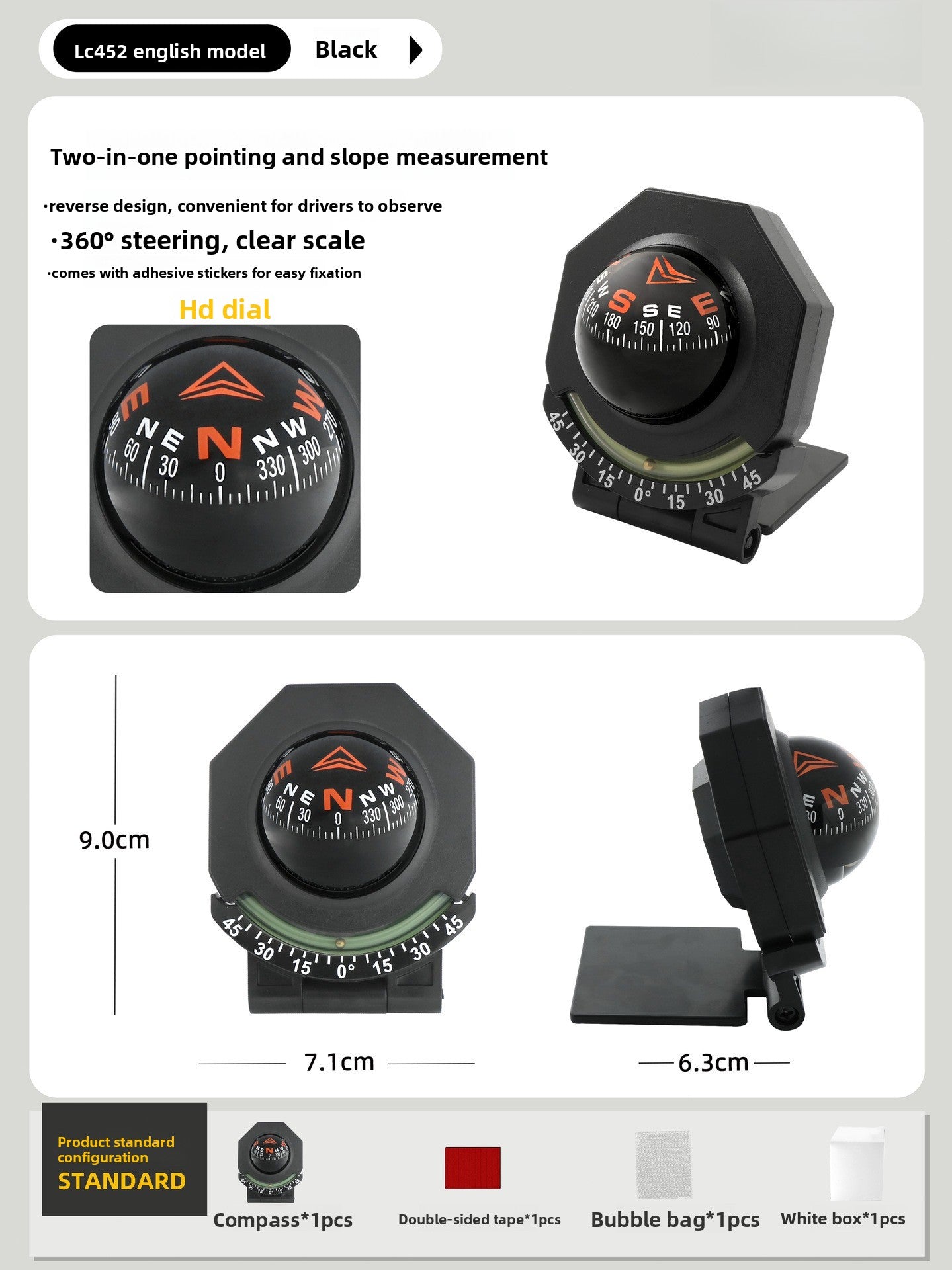 KAWELL High Precision Multifunctional Compass – Luminous, Car & Outdoor Hiking Navigation