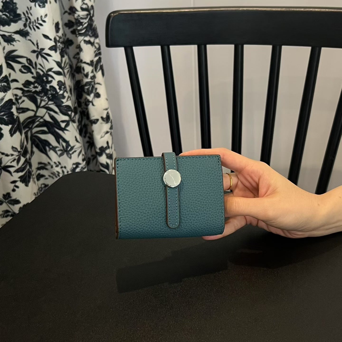 Genuine Leather Mini Wallet for Women – Slim Coin Purse with Strap Buckle & ID Window