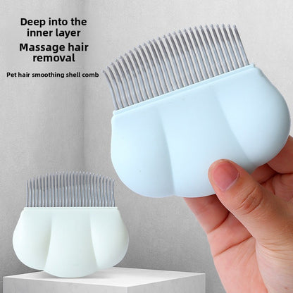 Shell-Shaped Pet Massage Brush - Soft Silicone Grooming Comb for Cat & Dog Hair Removal and Detangling
