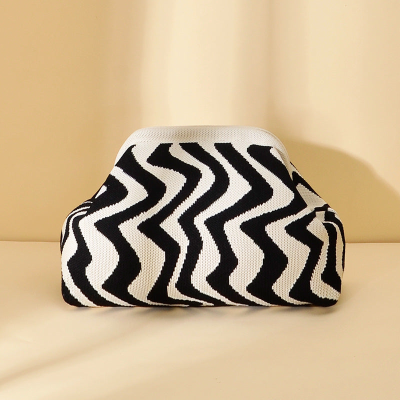 Striped Knitted Clutch Bag | Large Capacity Portable Cosmetic & Beach Bag for Women