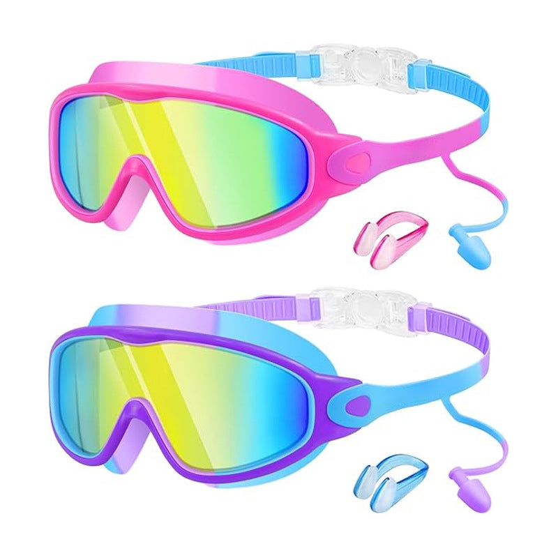 Kids Swimming Goggles with Earplugs & Nose Clip | Anti-Fog HD Large Frame