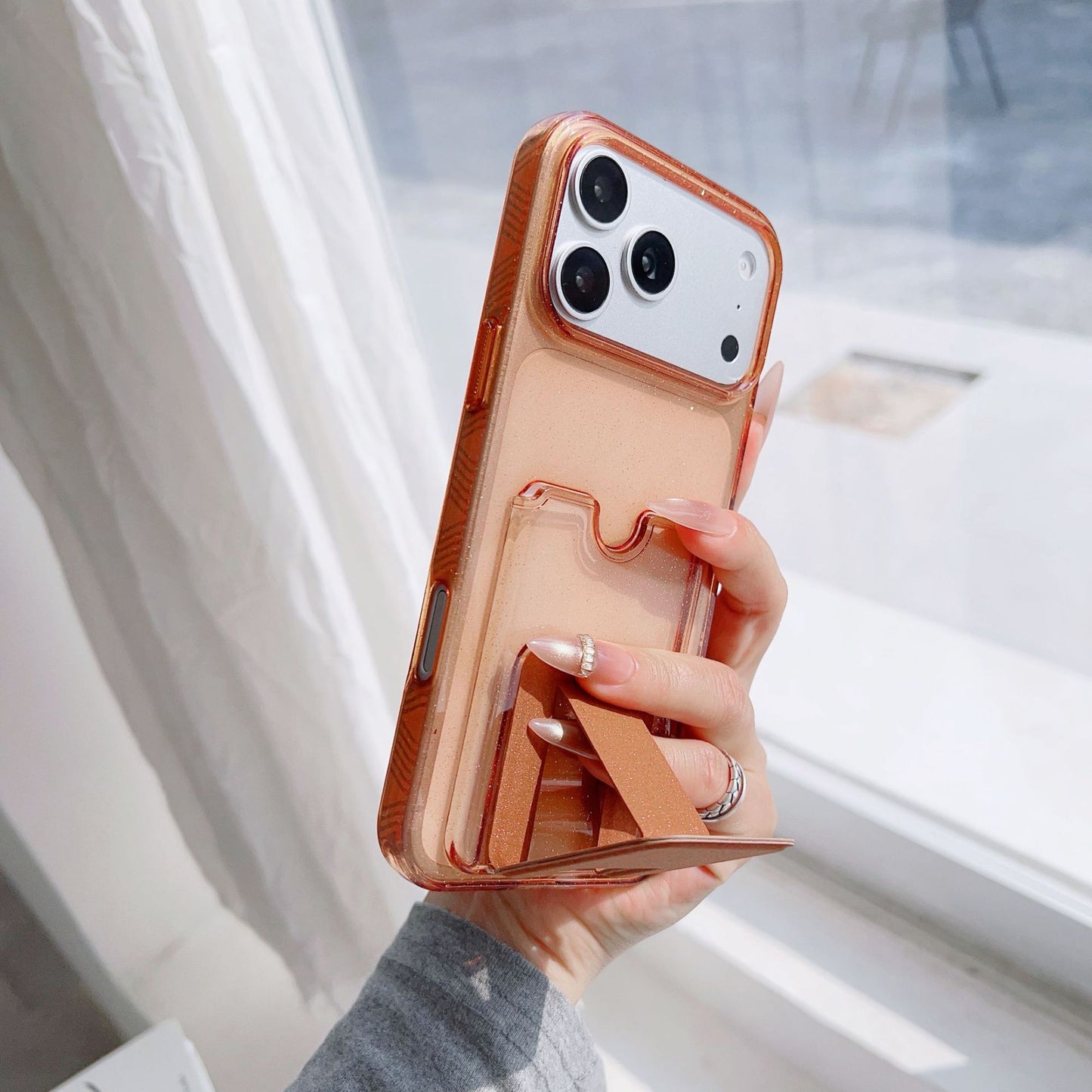 For iPhone 17 Pro Max Glitter Case with Card Holder & Kickstand – Sparkle Wallet Phone Cover