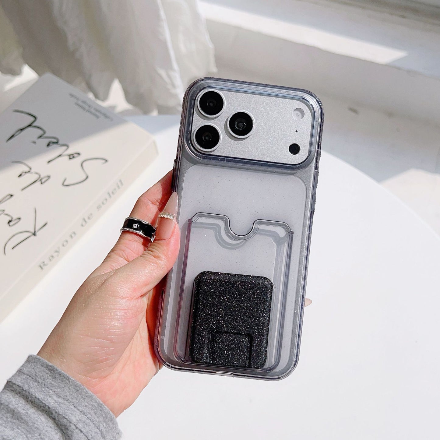 For iPhone 17 Pro Max Glitter Case with Card Holder & Kickstand – Sparkle Wallet Phone Cover