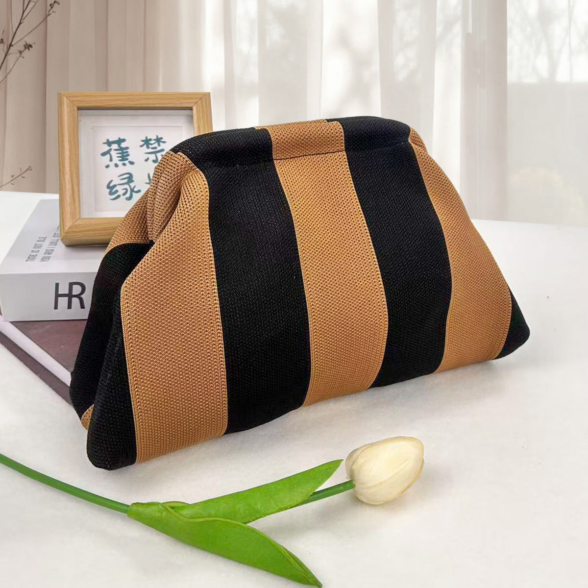 Striped Knitted Clutch Bag | Large Capacity Portable Cosmetic & Beach Bag for Women