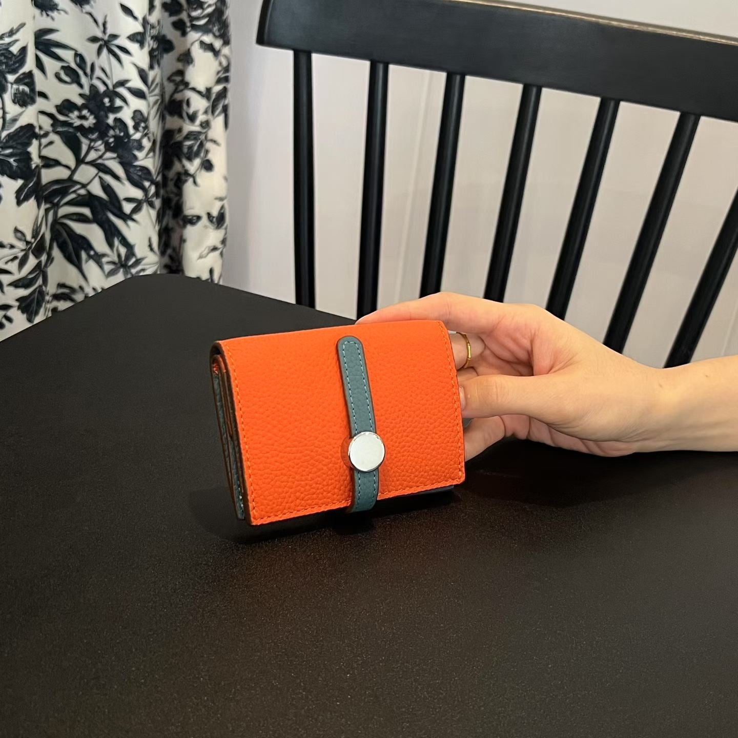 Genuine Leather Mini Wallet for Women – Slim Coin Purse with Strap Buckle & ID Window