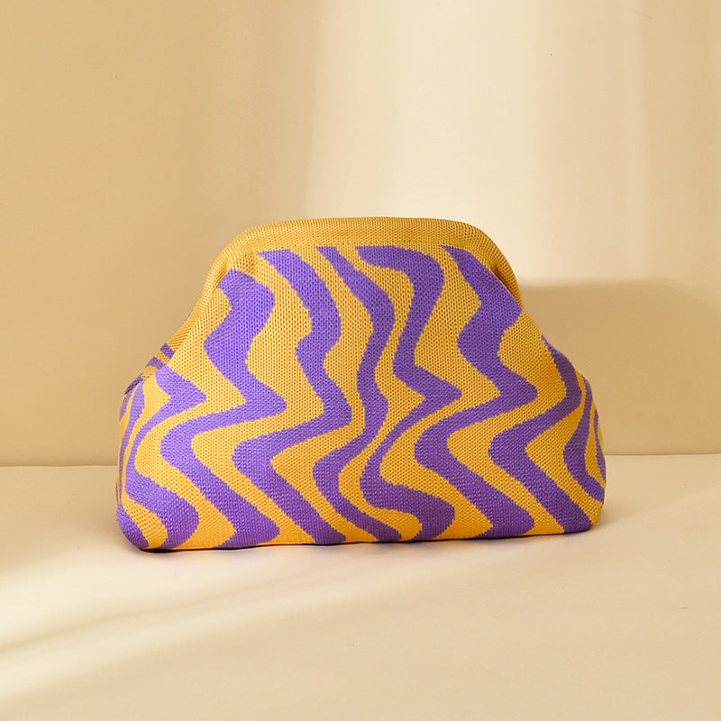 Striped Knitted Clutch Bag | Large Capacity Portable Cosmetic & Beach Bag for Women