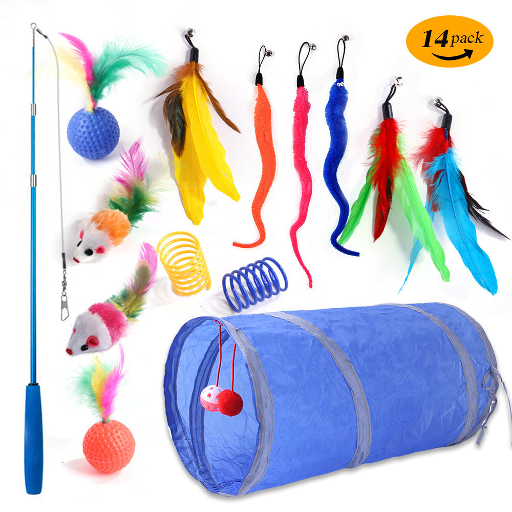 Interactive Cat Toy Set – Tunnel, Feather Wand, Plush Mouse & Sound Toys for Indoor Cats