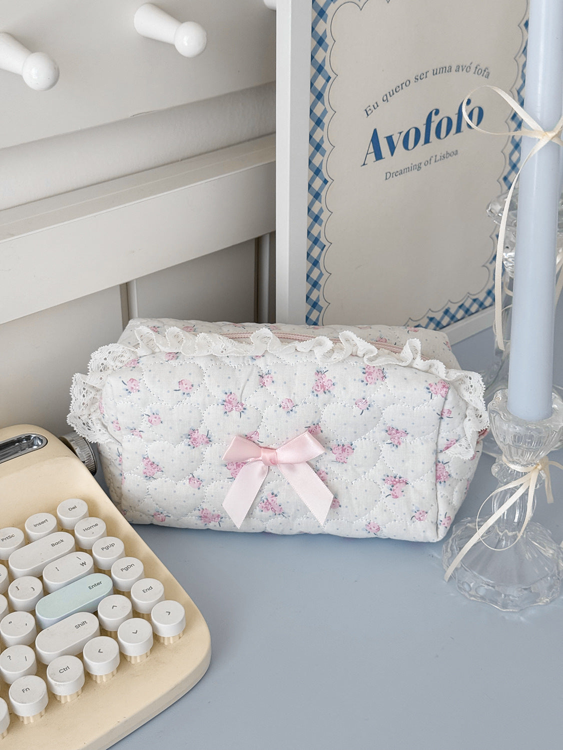 Pink Rose Lace Storage Bag – Large Capacity Organizer for Women