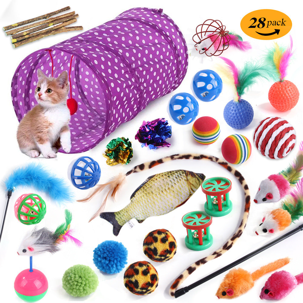 Interactive Cat Toy Set – Tunnel, Feather Wand, Plush Mouse & Sound Toys for Indoor Cats