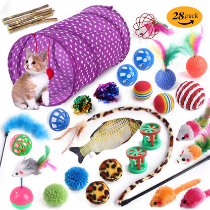 Interactive Cat Toy Set – Tunnel, Feather Wand, Plush Mouse & Sound Toys for Indoor Cats