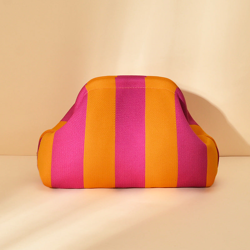 Striped Knitted Clutch Bag | Large Capacity Portable Cosmetic & Beach Bag for Women
