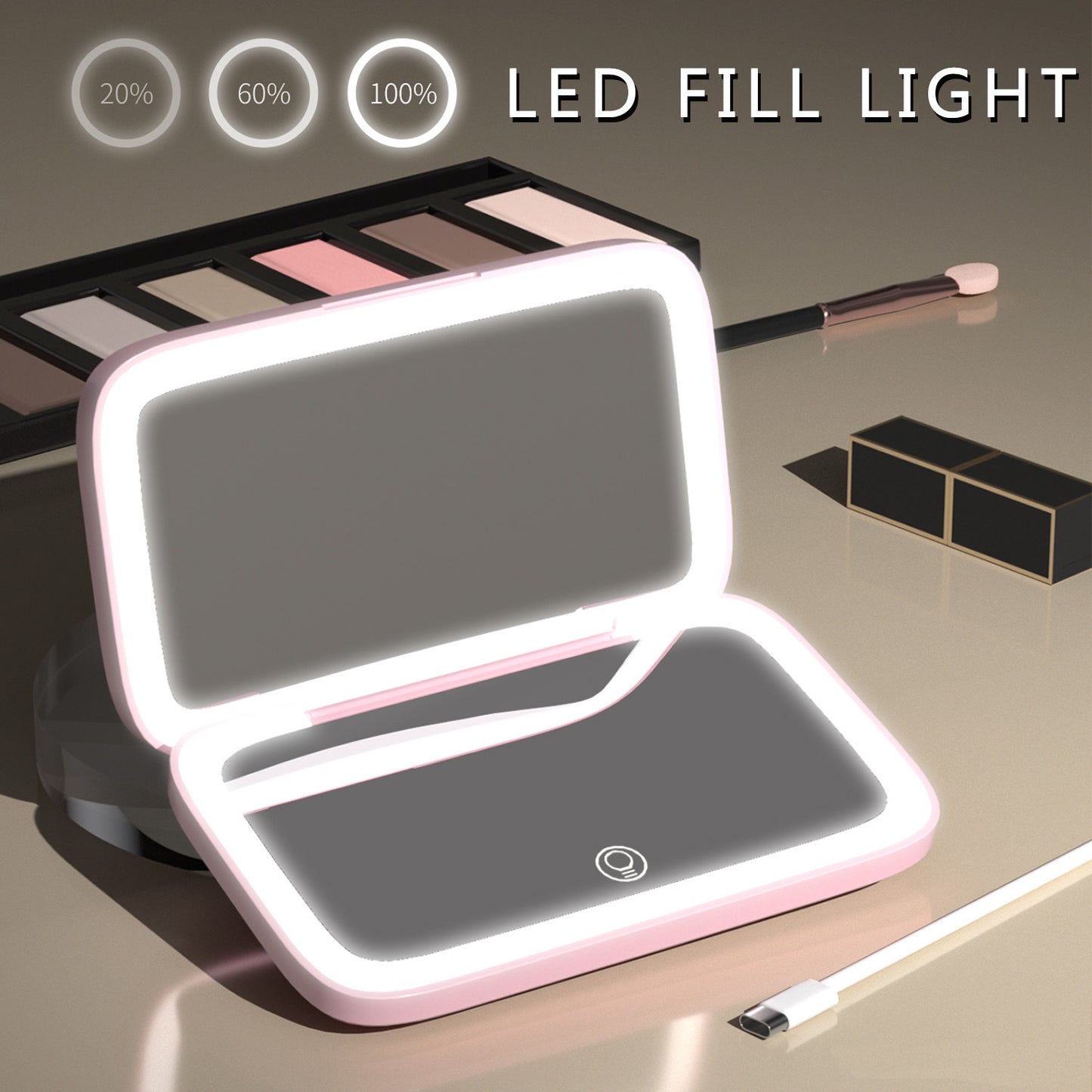 LED Handheld Vanity Mirror – Portable 3-Color Lighting, Single & Double Sided Makeup Mirror