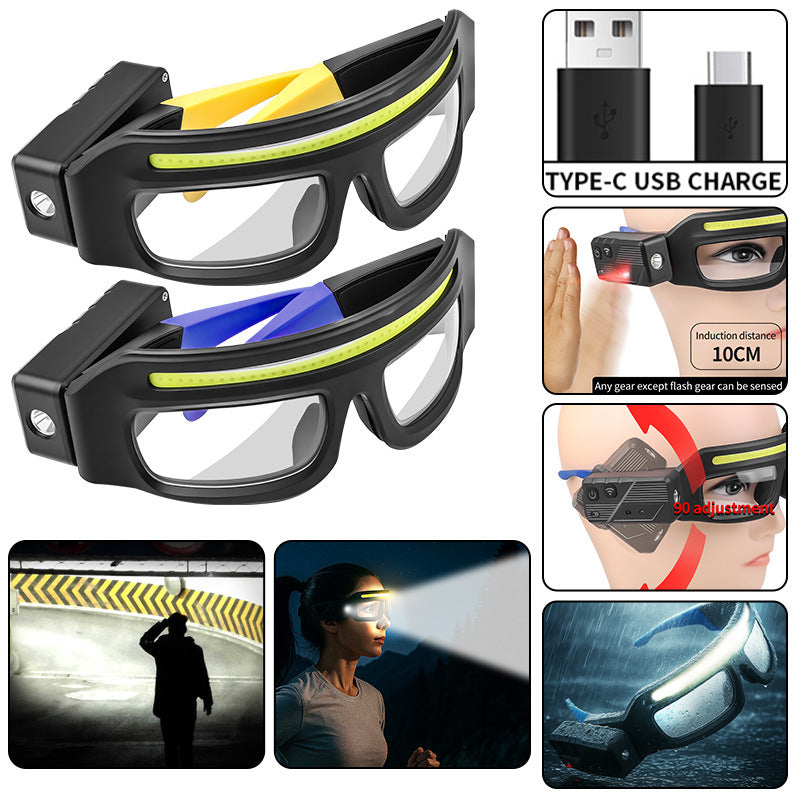 SY5865 Glasses-Style LED Headlight – 5-Mode XTE+COB, Motion Sensor, IPX4, USB-C Rechargeable