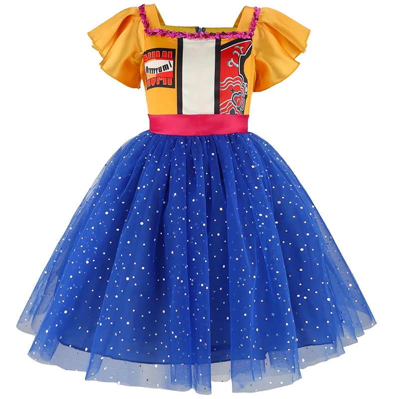 Pop Singer Idol Cosplay Costume with Tutu Dress Sparkly Blue Tulle Halloween Birthday Costume for 3-9 Years