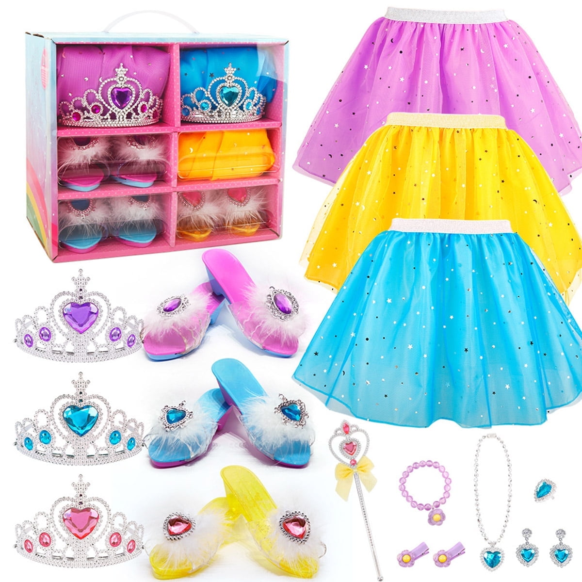 Princess Dress Up for Girls - Dress Up Clothes for Girls with Princess Shoes, Princess Toys for Girls 3,4,5,6 Year Old