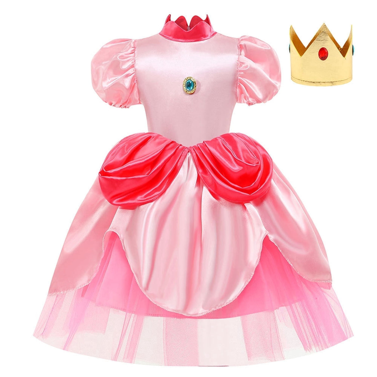 KAWELL Pink Peach Costume Dress Birthday Party Princess Costume Gift Halloween Party Dress Up With Crown