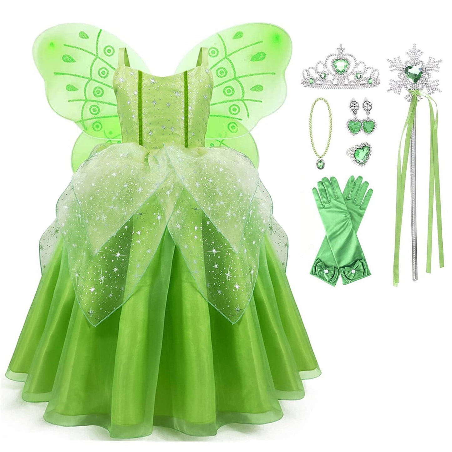 KAWELL Princess Dress Party Costume for Little Girls Fancy Christmas/Halloween Child Role Play Green Fairy Skirt with Wings ,2/3t