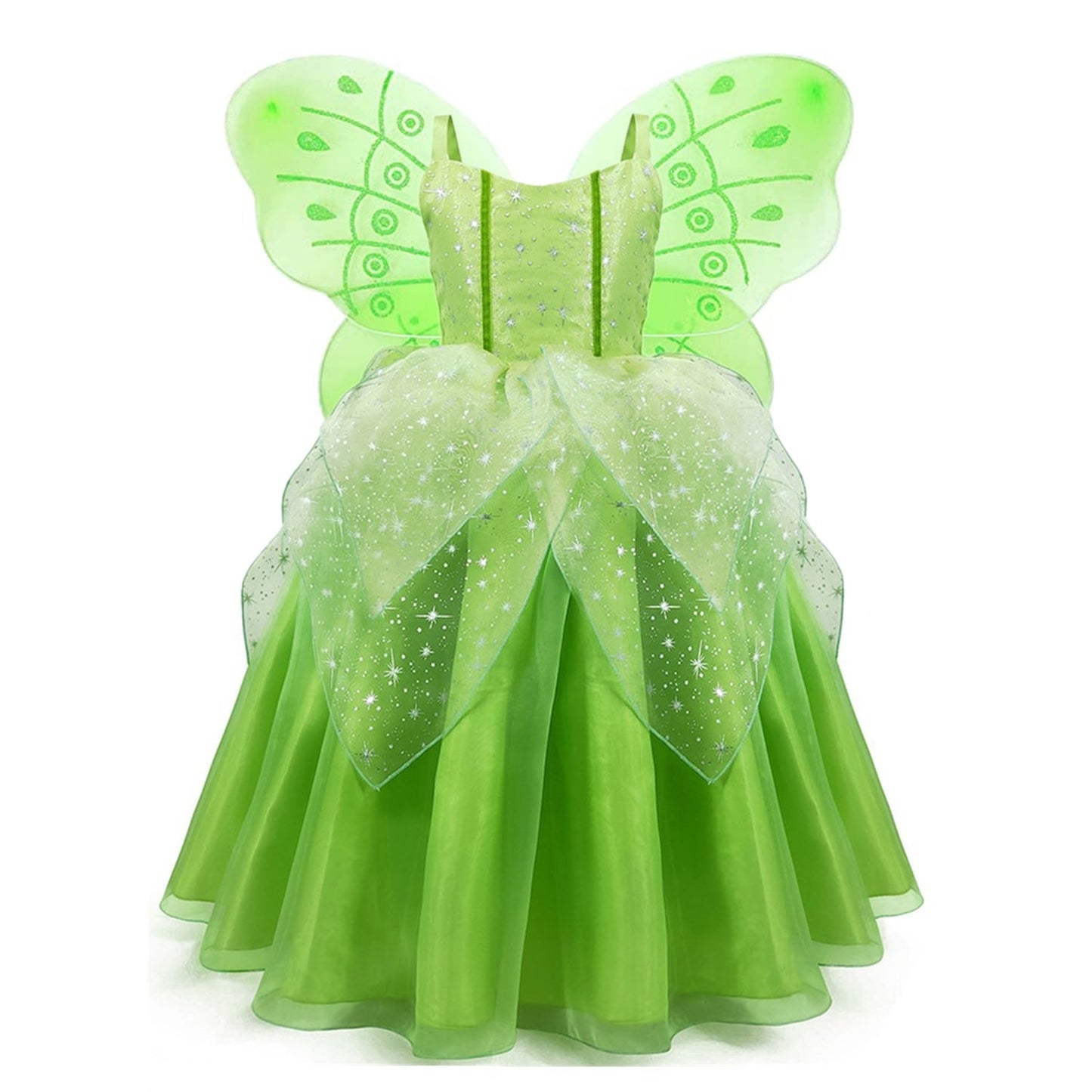 KAWELL Princess Dress Party Costume for Little Girls Fancy Christmas/Halloween Child Role Play Green Fairy Skirt with Wings ,2/3t