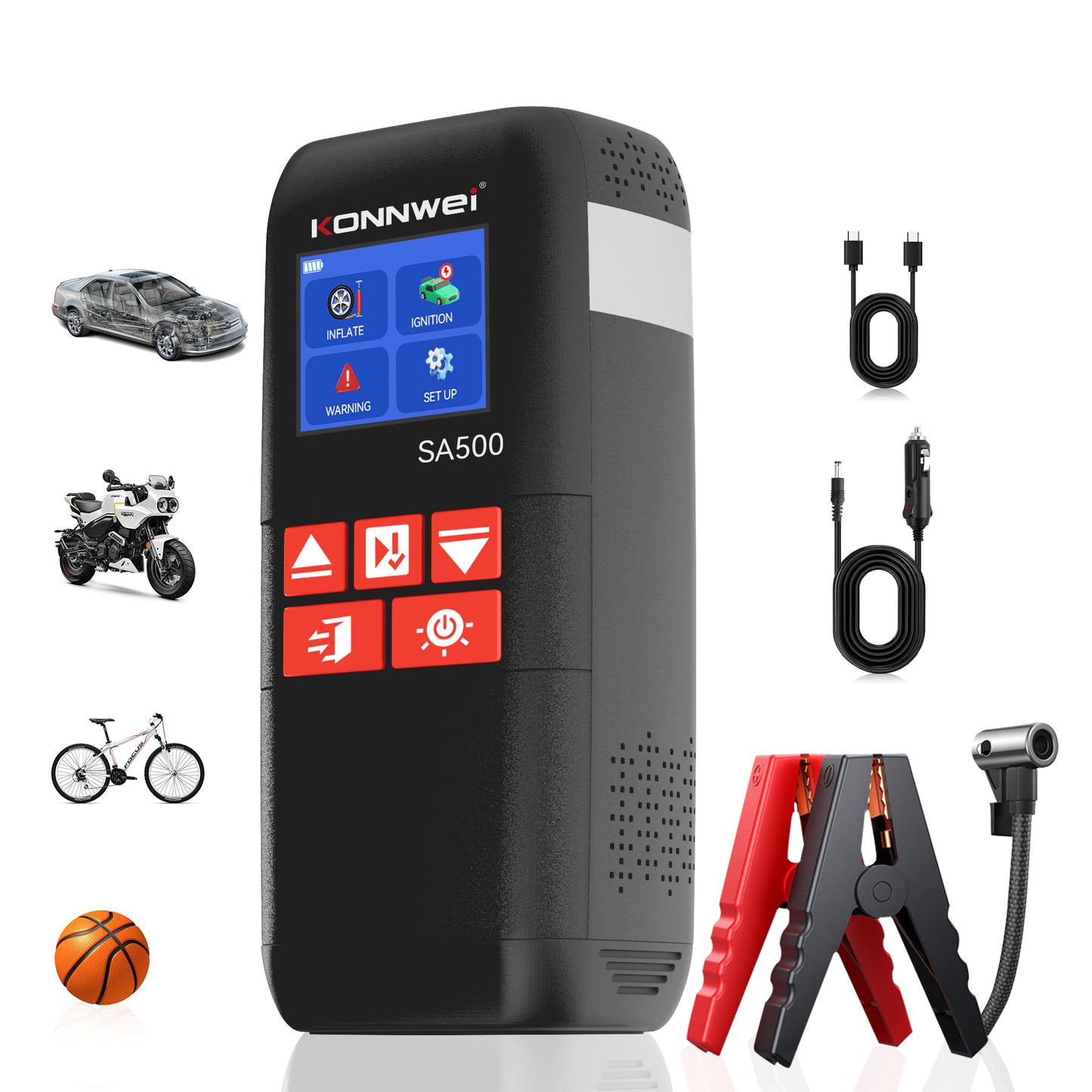 KONNWEI SA500 5-in-1 Jump Starter | 2000A Peak, Air Compressor & Power Bank