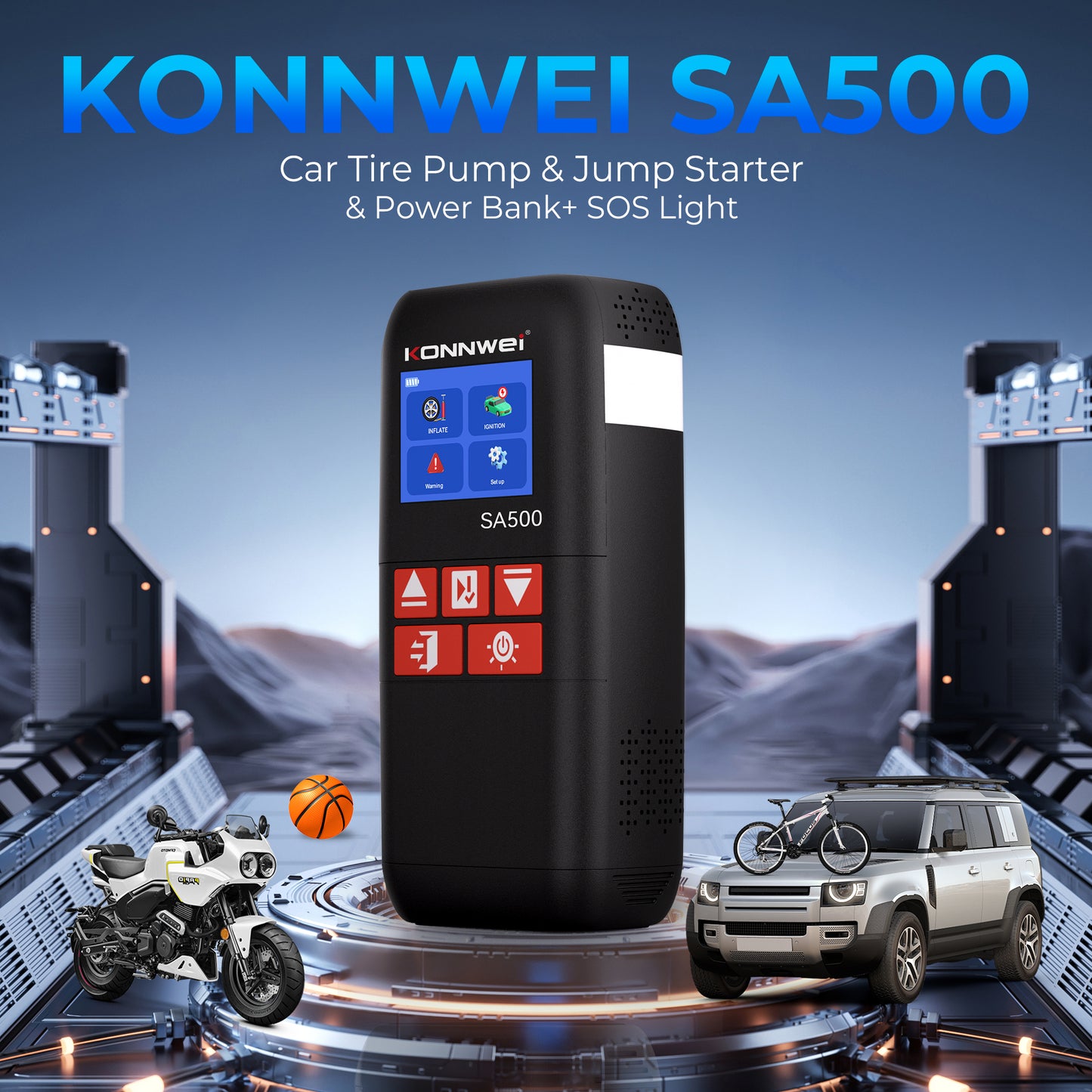 KONNWEI SA500 5-in-1 Jump Starter | 2000A Peak, Air Compressor & Power Bank