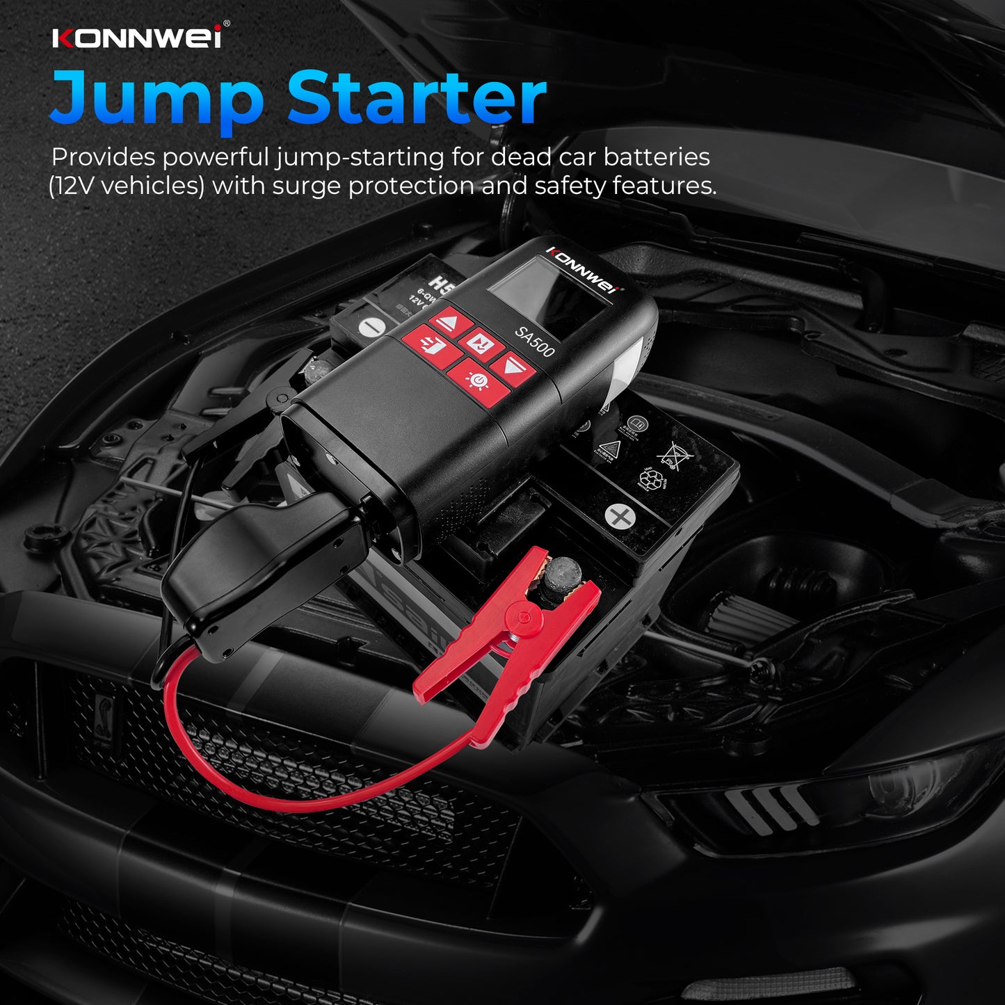 KONNWEI SA500 5-in-1 Jump Starter | 2000A Peak, Air Compressor & Power Bank