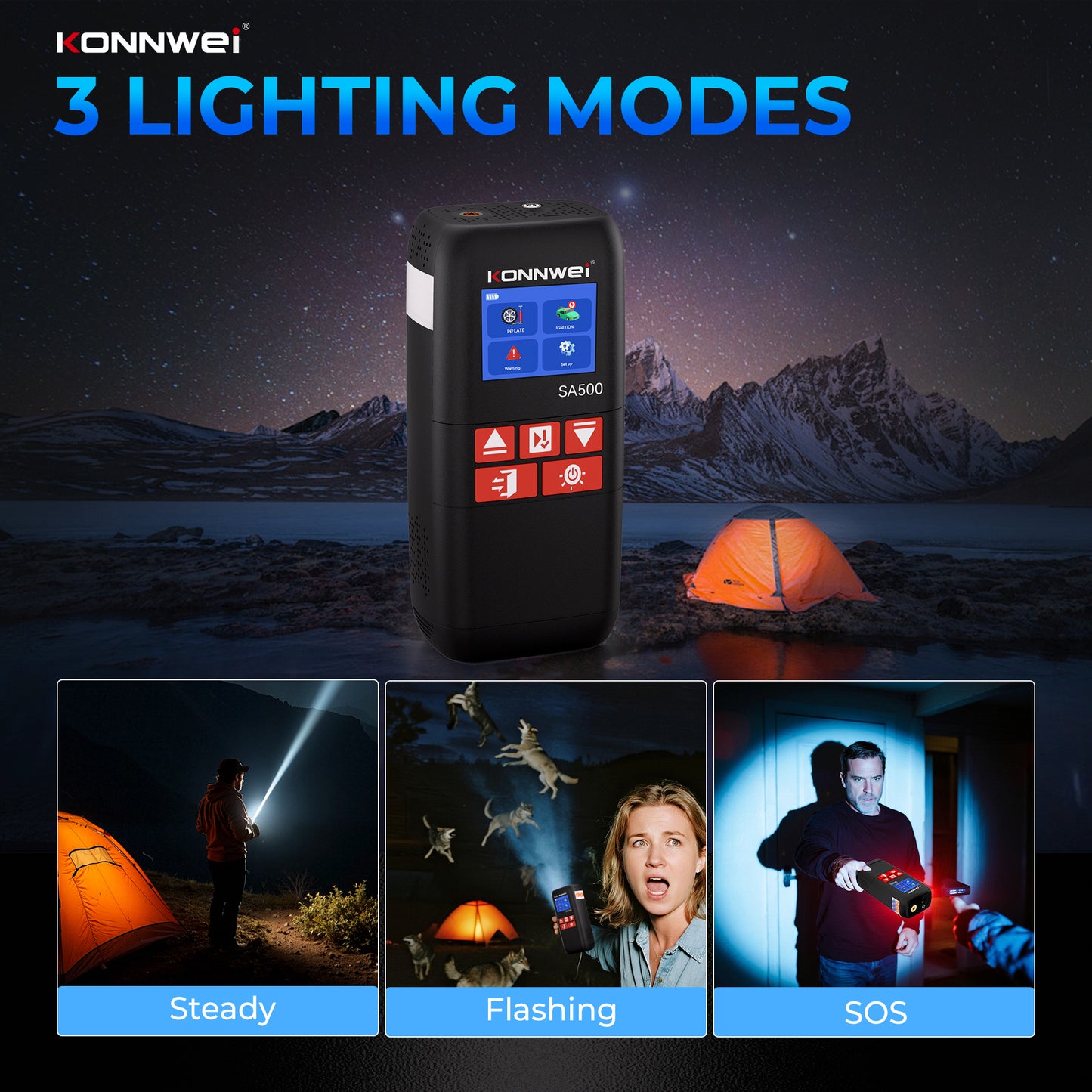 KONNWEI SA500 5-in-1 Jump Starter | 2000A Peak, Air Compressor & Power Bank