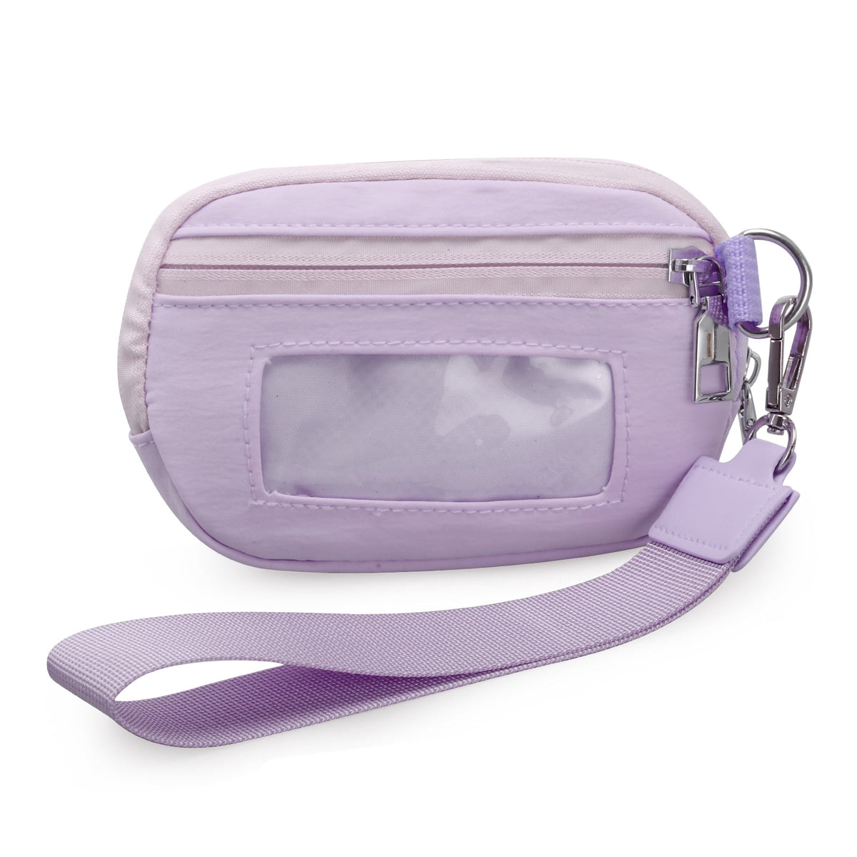 URSOFINE Small Nylon Wristlet Wallet for Women – Zip-Around Mini Coin Purse with Clear ID Window & Detachable Strap, Lightweight Card Holder for Travel, Gym & Everyday Use （Black）