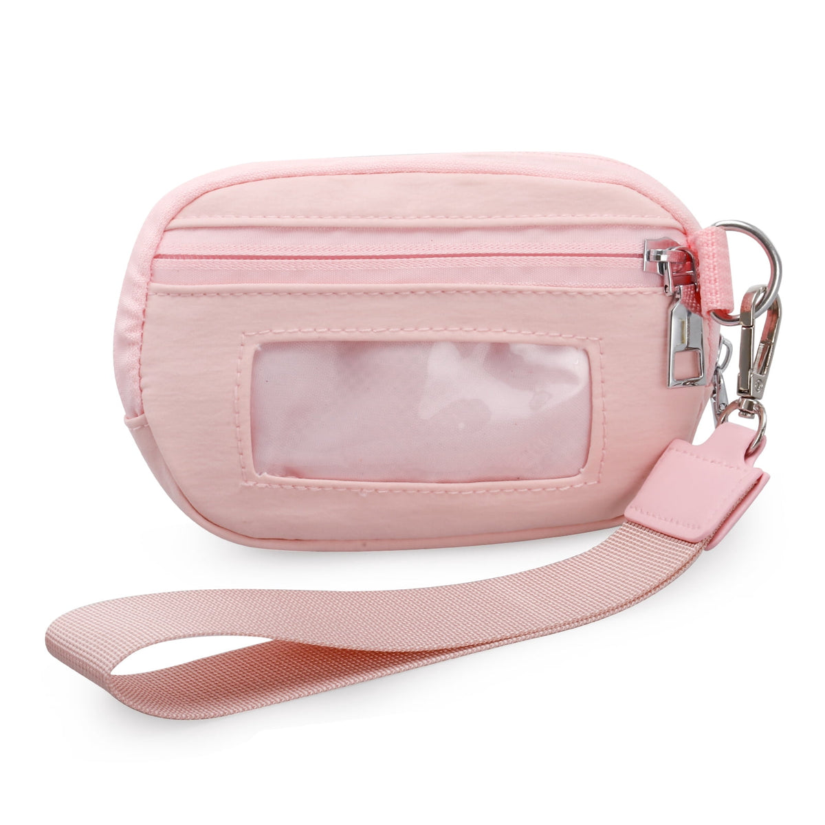 URSOFINE Small Nylon Wristlet Wallet for Women – Zip-Around Mini Coin Purse with Clear ID Window & Detachable Strap, Lightweight Card Holder for Travel, Gym & Everyday Use （Black）