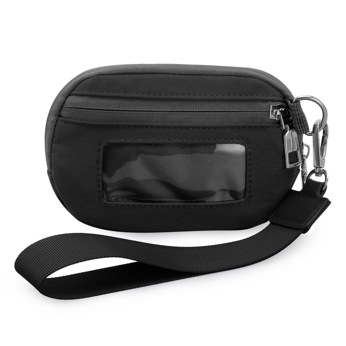 URSOFINE Small Nylon Wristlet Wallet for Women – Zip-Around Mini Coin Purse with Clear ID Window & Detachable Strap, Lightweight Card Holder for Travel, Gym & Everyday Use （Black）