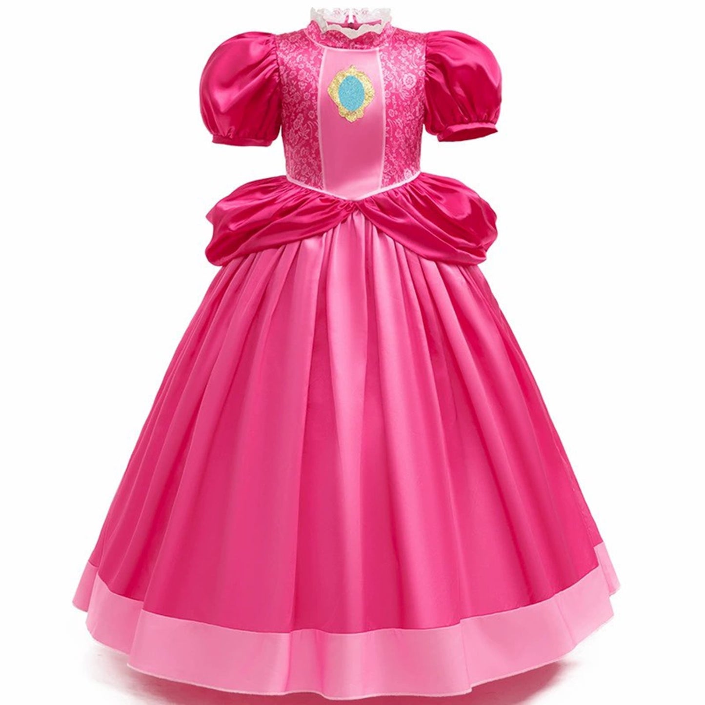 URSOFINE Pink Princess Dress with 4Pcs Accessories Set Puff Sleeve Tulle Gown Fancy Royal Costume Dress Up for Birthday Party Halloween Cosplay Outfit
