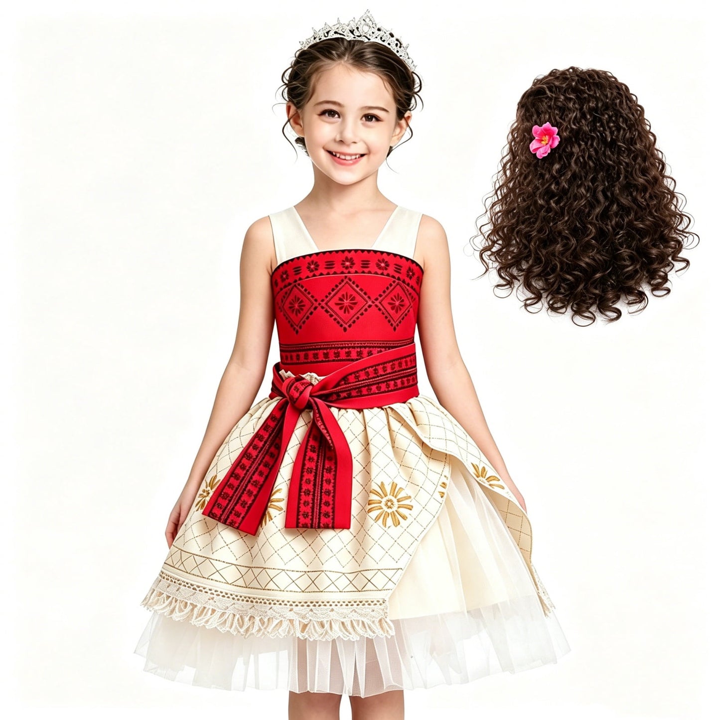 URSOFINE Princess Adventure Costume,Ocean Theme Birthday Party Halloween Dress up With Necklace Wigs 3-10Years