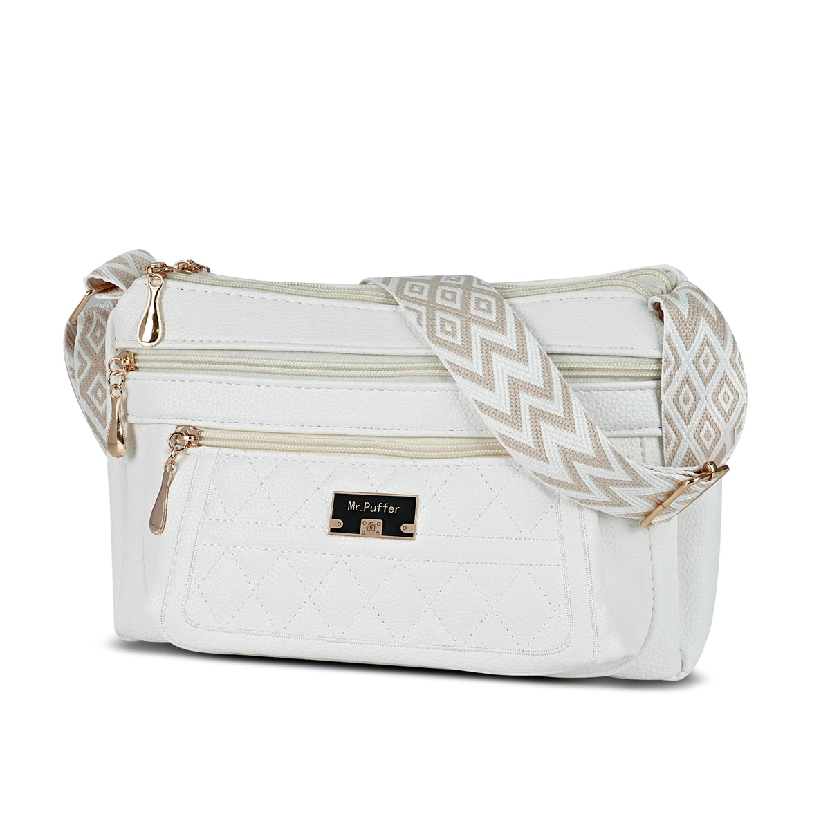 URSOFINE Quilted PU Leather Crossbody Bag for Women - Multi-Pocket Shoulder Bag with Adjustable Geometric Strap