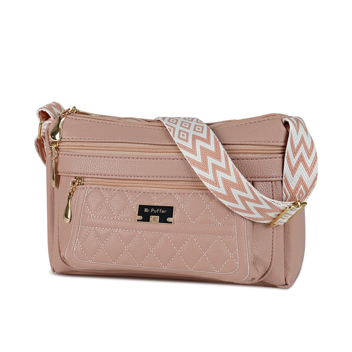 URSOFINE Quilted PU Leather Crossbody Bag for Women - Multi-Pocket Shoulder Bag with Adjustable Geometric Strap
