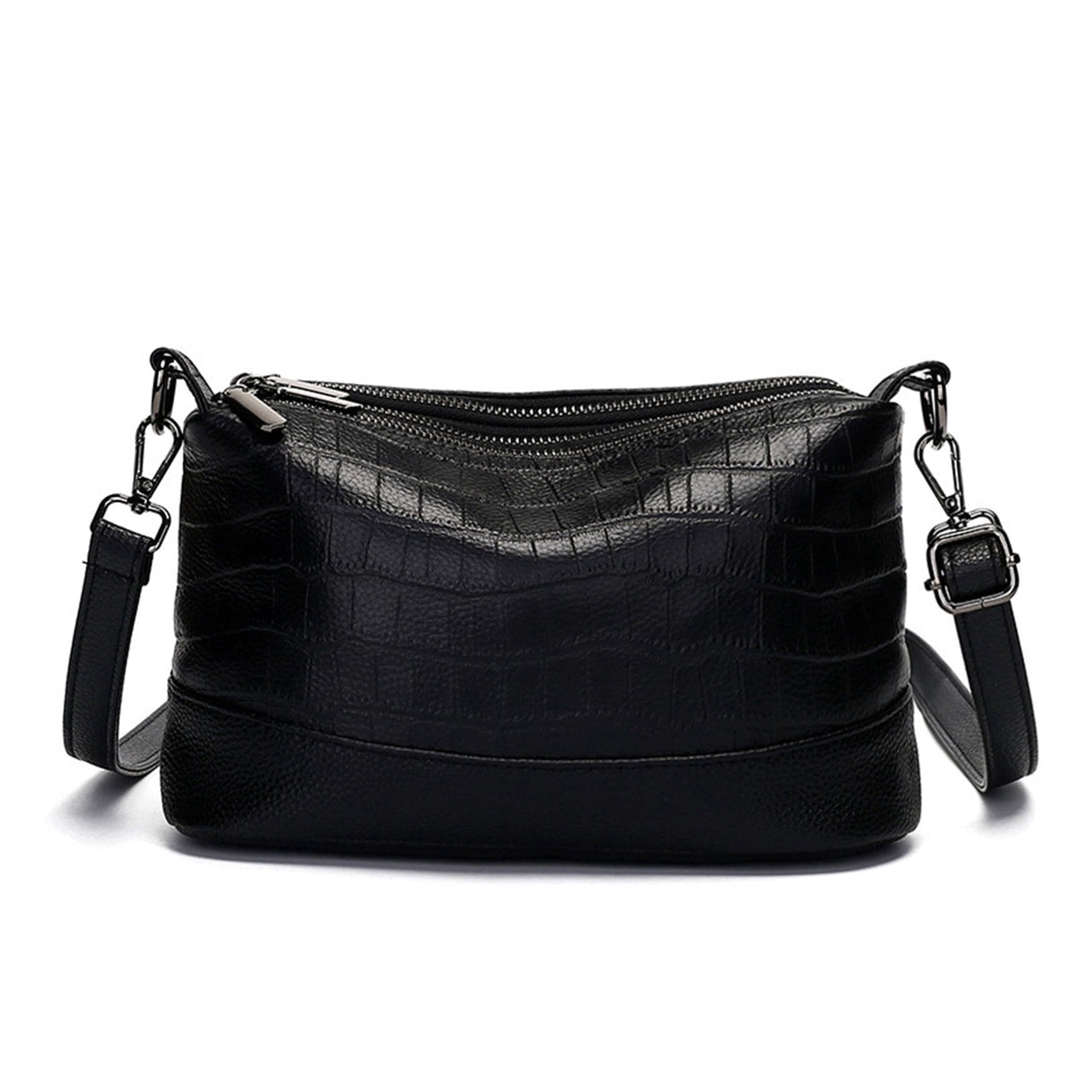URSOFINE Women Crocodile Embossed Crossbody Bag Multi-Pocket Leather Shoulder Purse with Adjustable Strap